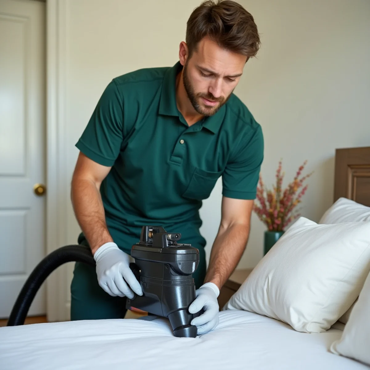 Specialized HEPA vacuum extraction of bed bugs from wooden headboard joints