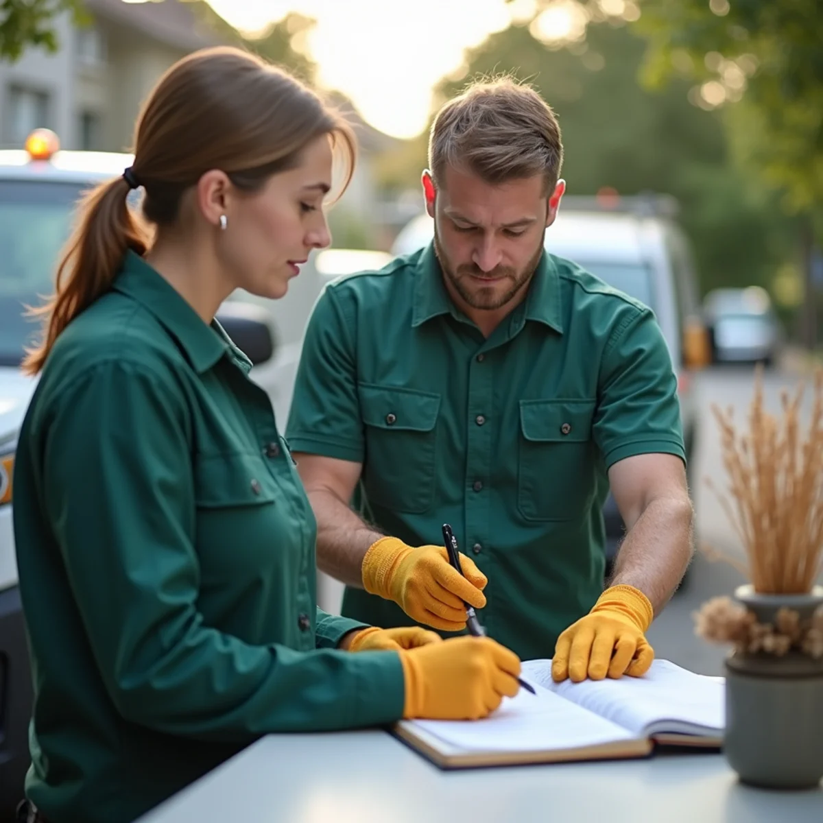 Commercial IPM technician certifying official pest inspection logbook