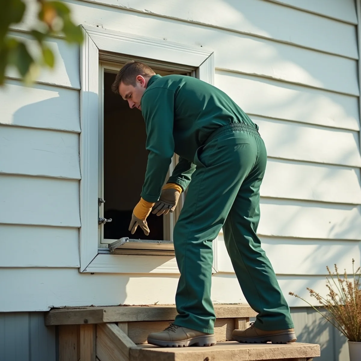 One-way eviction door installed over attic gable louver vent