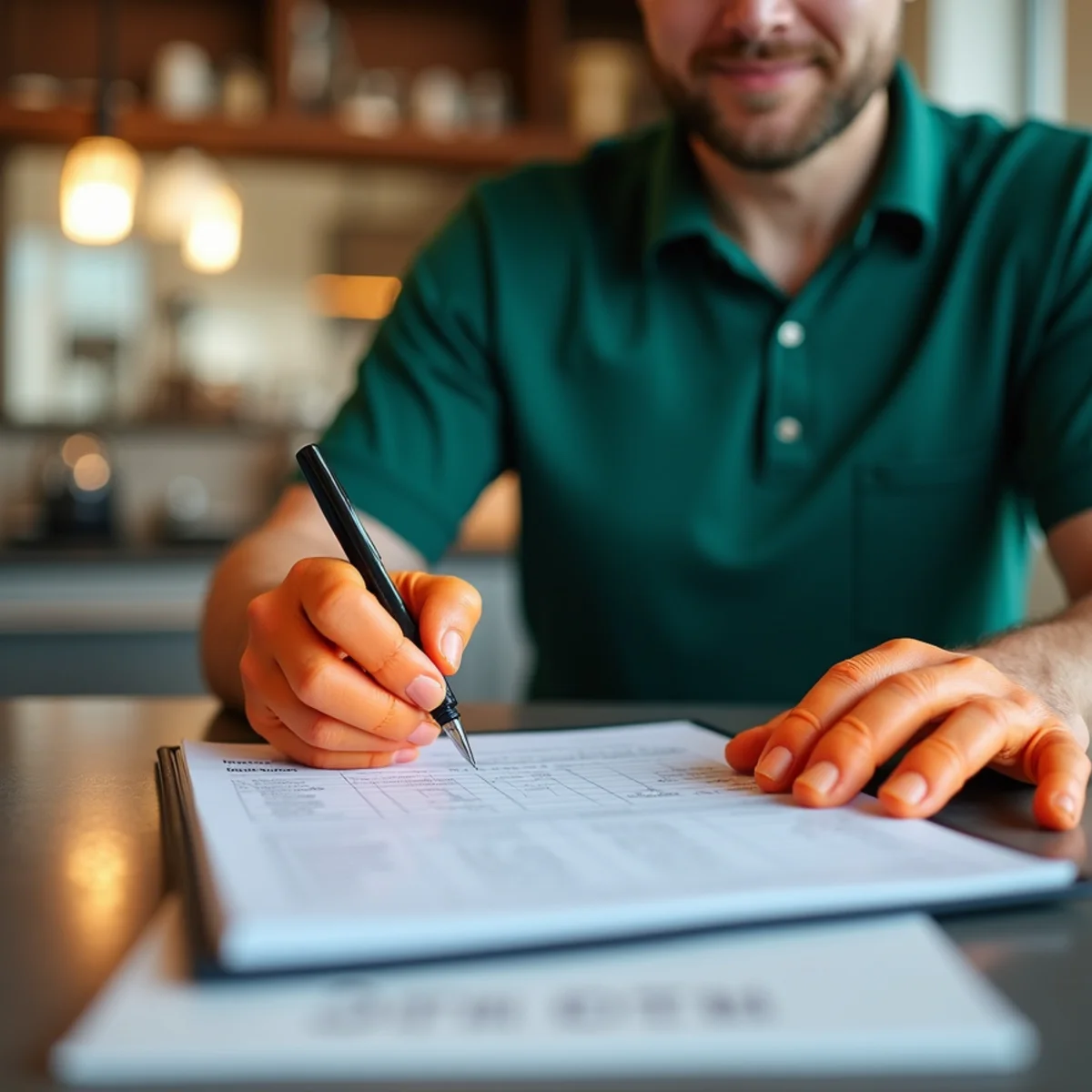 Technician signing commercial pest management health inspection logbook