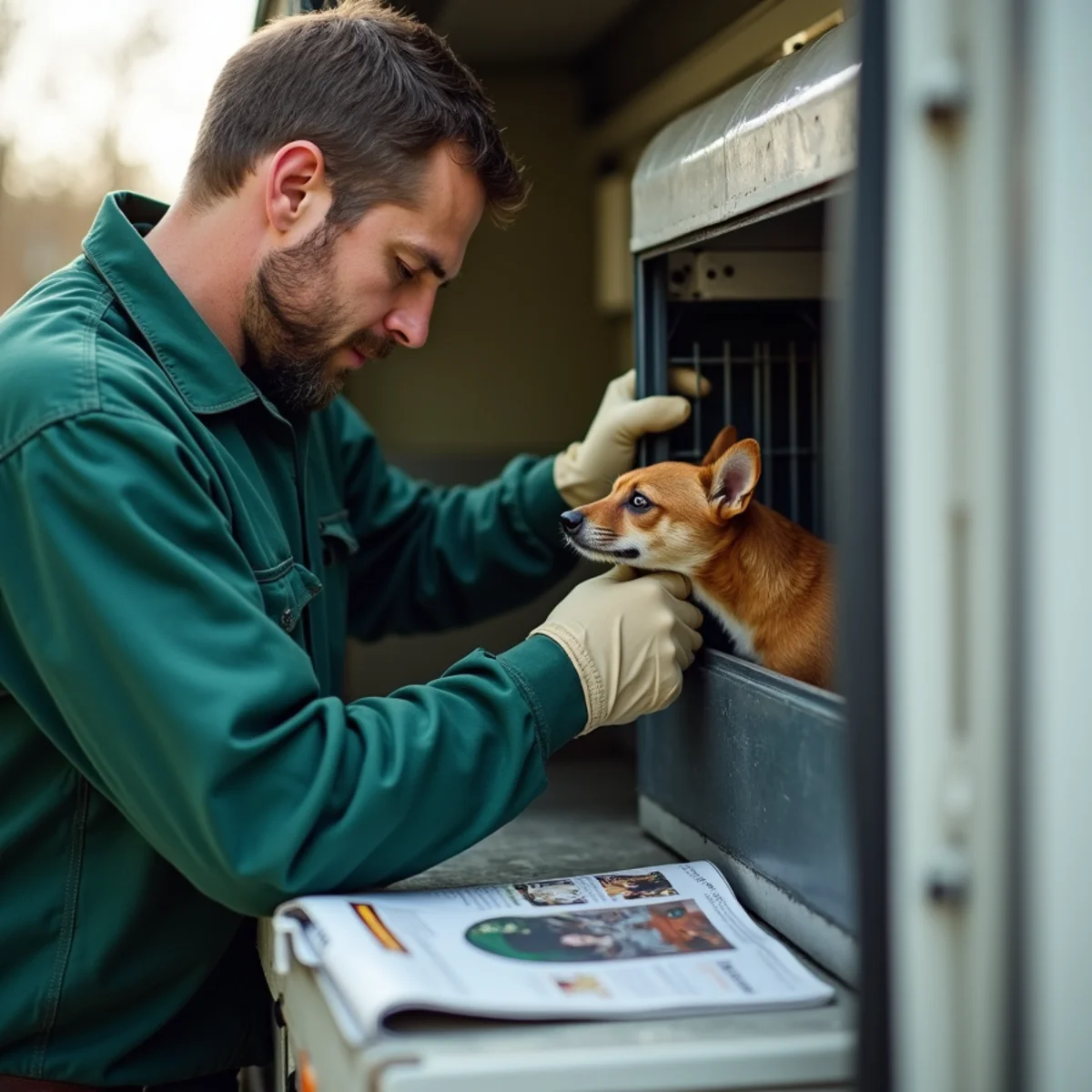 Securing animal safely inside certified humane transport carrier