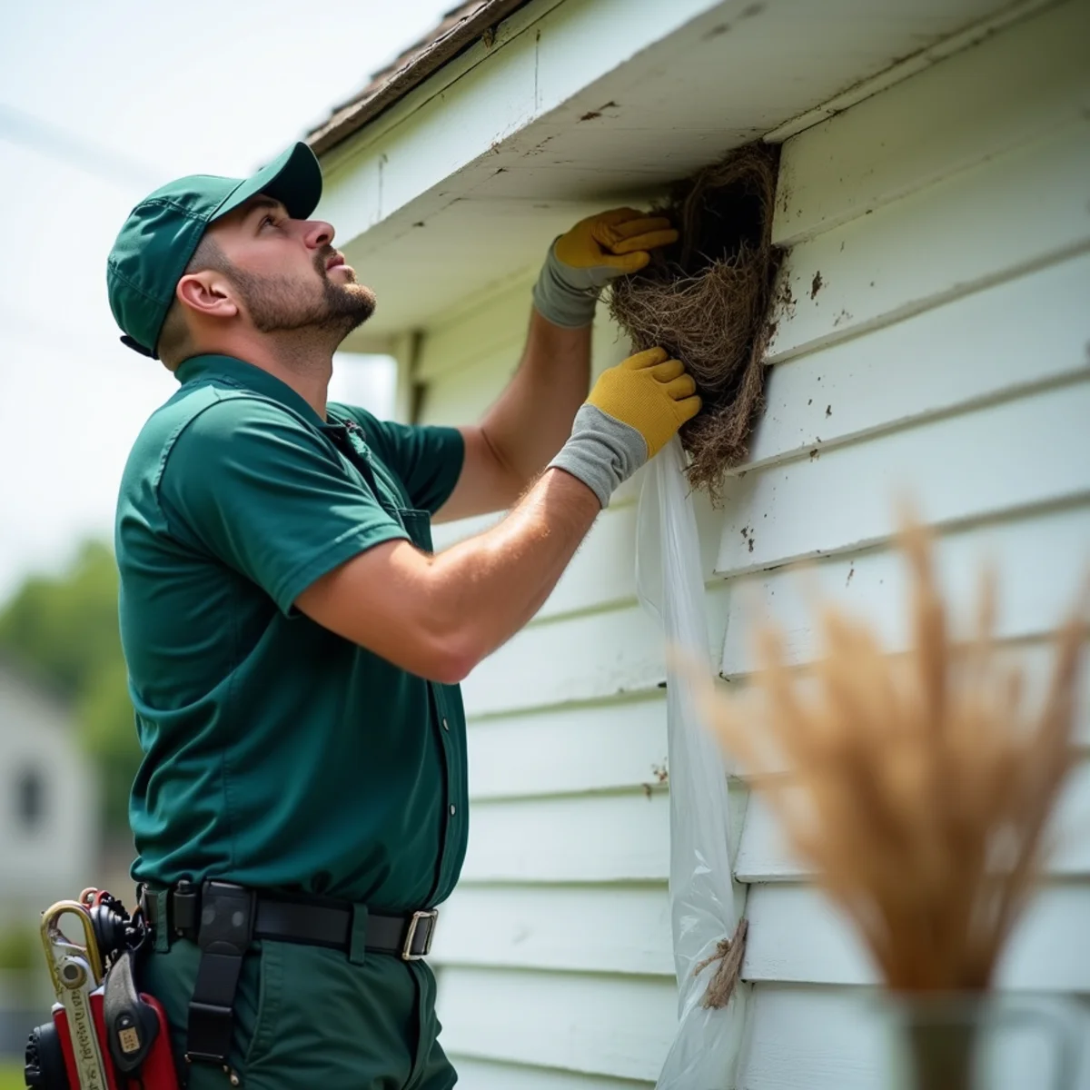Detaching neutralized wasp nest cleanly from roof eave