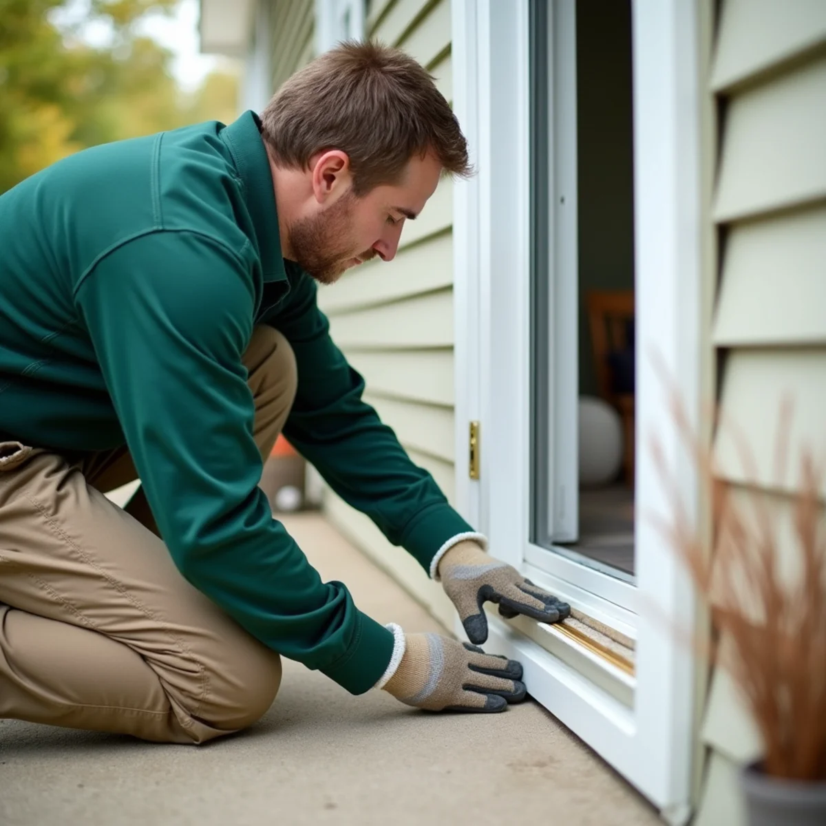 Patio door threshold sealing against crawling pest infiltration