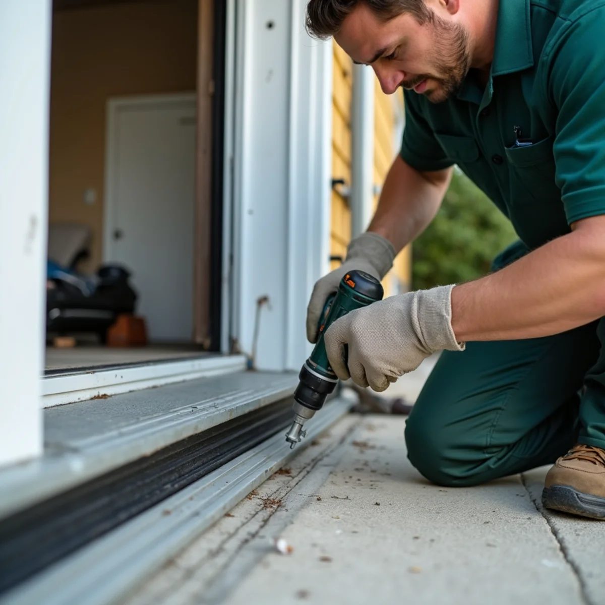 Installation of chew-proof aluminum rodent sweep on garage door