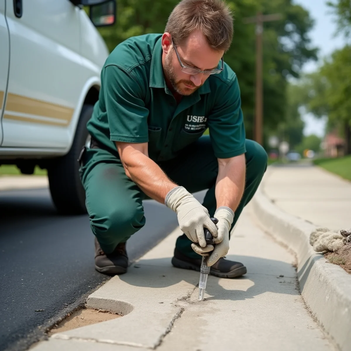 Injecting precision liquid barrier into Bethpage concrete driveway joints - Bethpage NY