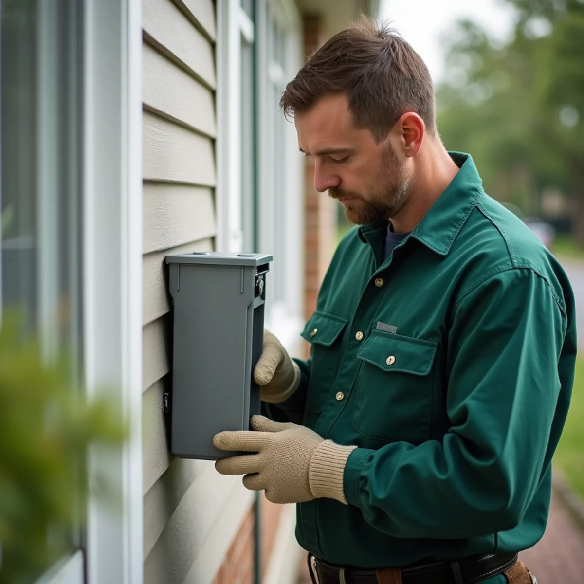 Installing perimeter rodent monitoring station on Deer Park property line - Deer Park NY